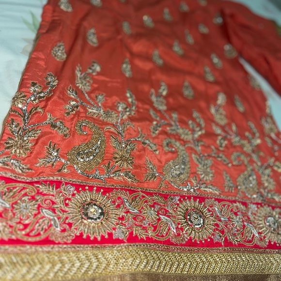 peachy orange punjabi suit with full heavy embroidery and patiyala salwar - Picture 5 of 7